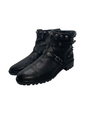 Stuart Weitzman Studded Ankle Boots‎ Black Leather Silver Hardware Women’s 6 US